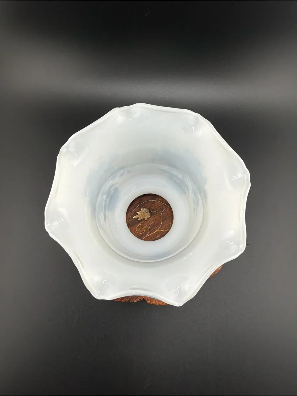 Blue Floral Ruffled Milk Glass Shades - Set of 3